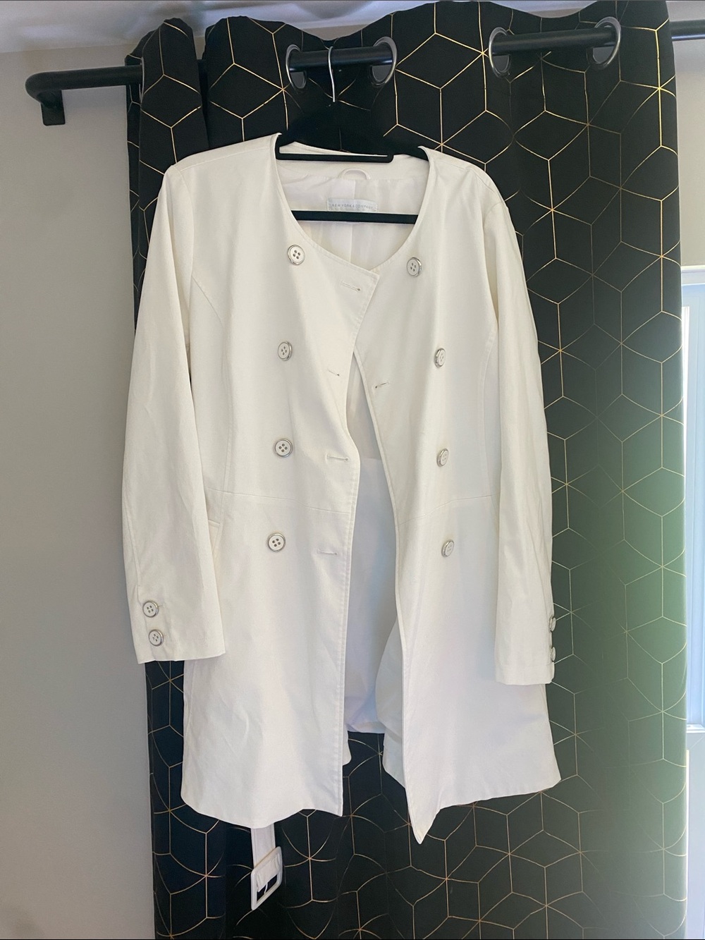 New York & Company White Double-Breasted Trench Coat